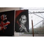 A print on canvas depicting Bob Marley