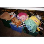 Three boxes of soft toys