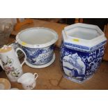 Two Oriental blue and white jardinieres