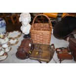 A leather bag together with a case set of bowling