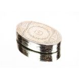 A George III silver snuff box, of hinged oval form, the interior presentation inscription "Gift by