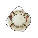 A Great War related wall mirror, in the form of a Lifebuoy ring, inscribed and painted for HMS Tiger