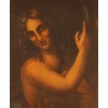 19th Century school, portrait study figure of a young woman with her hand raised, unsigned oil on