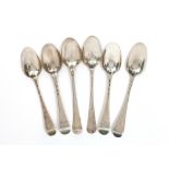 Six various George II and George III silver Old English pattern tablespoons, some initialled and