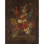 18th Century Dutch school, still life study of flowers on a ledge, unsigned oil on canvas, 46cm x