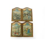 Four Florentine wooden panels, decorated with medieval scenes, heightened in gilt