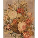 A Victorian needlepoint and beadwork embroidery, depicting flowers, 80cm x 64cm