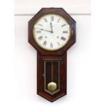 A Victorian mahogany cased drop dial wall clock, having circular painted Roman numeral dial and