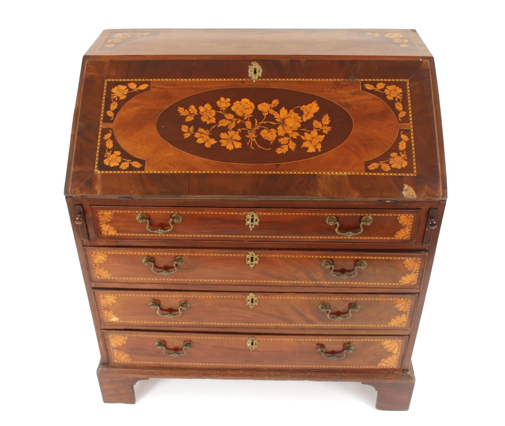 A 19th Century mahogany cross-banded and marquetry inlaid bureau, the fall front opening to reveal - Image 2 of 3