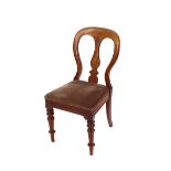 A set of six Victorian mahogany balloon back dining chairs, with upholstered drop-in seats, raised