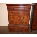 An 18th Century walnut and herringbone banded chest on stand, fitted long frieze drawer above