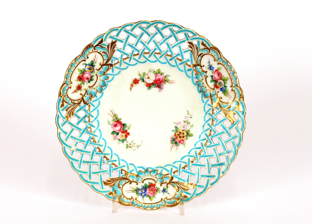 A Minton dessert plate, having floral spray decoration within pierced lattice work border, 24cm - Image 2 of 9