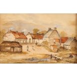Sam Bough, 19th Century Scottish, study of a village scene with figures and cottages, signed