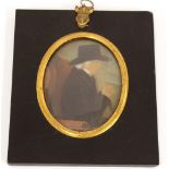 A 19th Century miniature portrait, of a gentleman in black coat and hat, contained in an ebonised