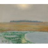 Alfred Blundell,  study of water meadows, signed oil on board, 50cm x 60cm