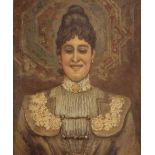 Felicien Rops, (Belgian, 1833-1898), portrait study of a lady in lace dress, 59cm x 48cm