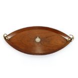 A 19th Century wooden nautical themed boat shaped drinks tray, fitted brass anchor handles and