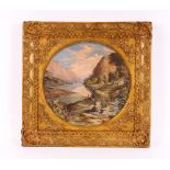T Crawshaw circa 1860's, landscape study depicting figures on a riverside path, signed oil on board,