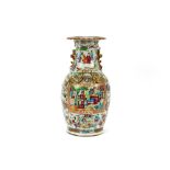 A 19th Century Chinese Canton baluster vase, decorated with figures in interiors and exotic gardens,