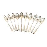Ten George III silver Old English pattern dessert spoons, various dates and makers; six George III