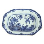 A large antique Chinese blue and white porcelain meat plate, with painted decoration of pheasants in