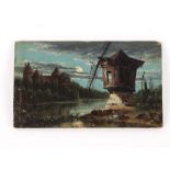 19th Century Dutch school, moonlit river scene, landscape with a windmill, unsigned oil on panel,