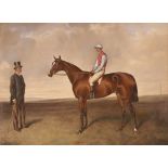 Attributed to John Alfred Wheeler Snr., study of Ossian with jockey up and owner in landscape,
