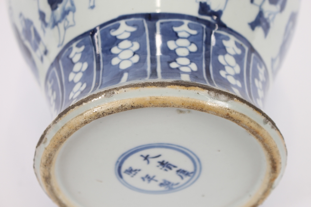 A 19th Century Chinese blue and white baluster vase and cover, decorated with figures and prunus, - Image 5 of 17