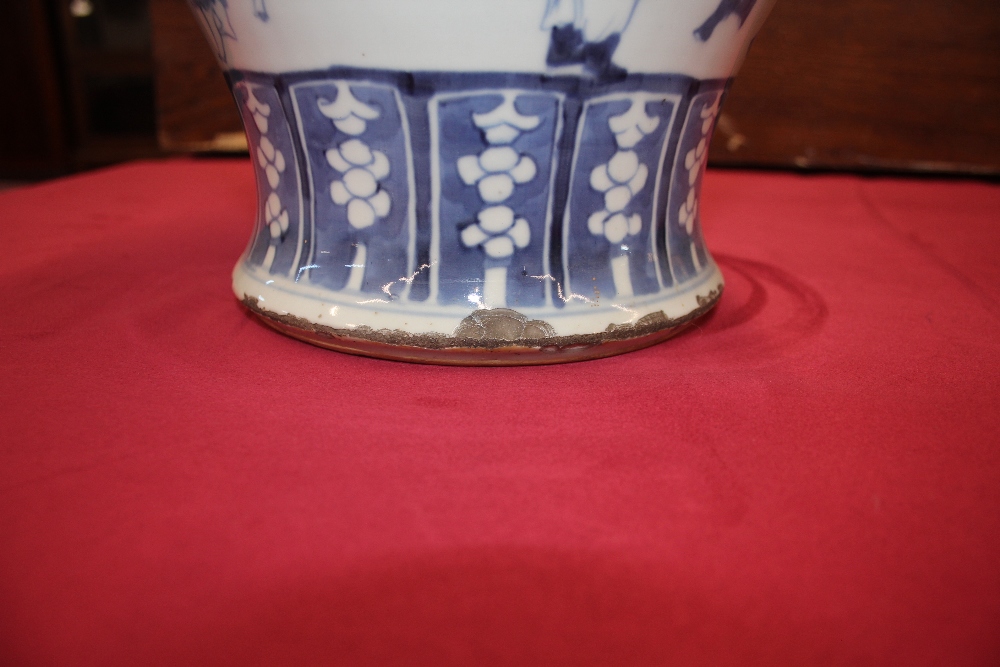 A 19th Century Chinese blue and white baluster vase and cover, decorated with figures and prunus, - Image 12 of 17