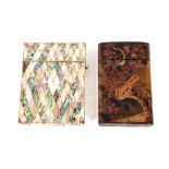 A Victorian mother of pearl card case; and an Oriental tortoiseshell and lacquer similar, (2)