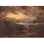 Alfred William Saunders, "Broadlands at Sunset", signed oil on board, 20cm x 27cm