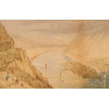 Sir Henry Edward Bunbury, Continental study of figures on a mountain path over-looking a river and
