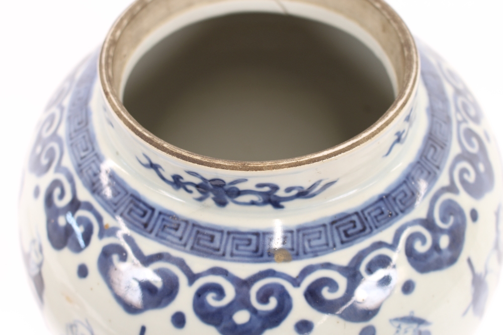 A 19th Century Chinese blue and white baluster vase and cover, decorated with figures and prunus, - Image 3 of 17