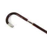 An early 20th Century walking stick, with crook handle and foliate engraved silver mounts, Henry