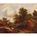 Follower of John Constable, a 19th Century study of a country scene with peasant crossing a