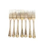 Four George III Old English pattern table forks, London 1815; and three others, various dates,