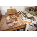 A quantity of wooden items to include cutlery box;
