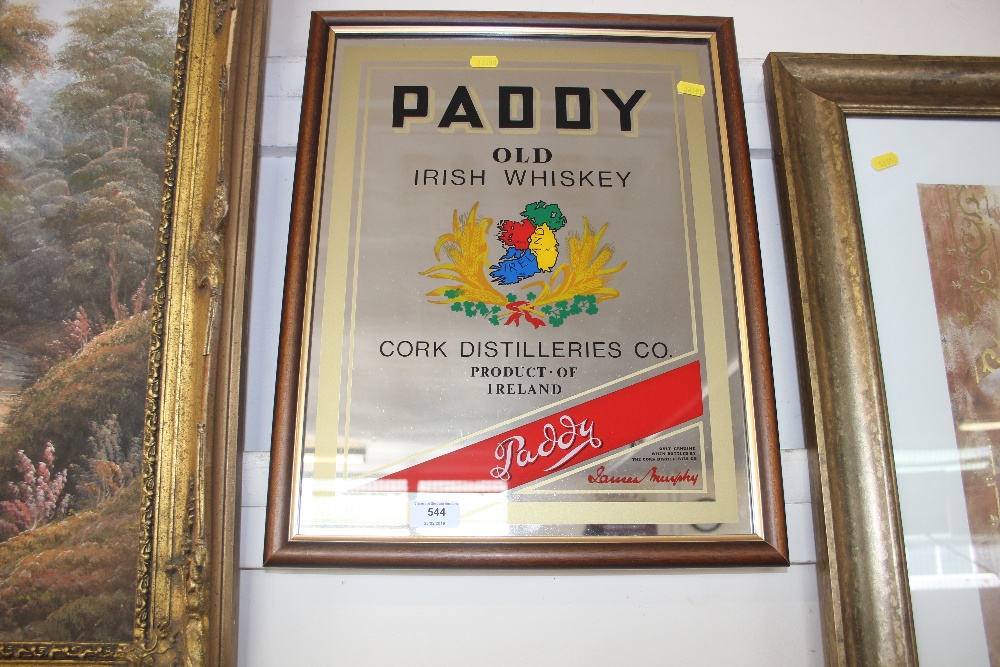A "Paddy Old Irish Whisky" advertising mirror