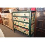 A decoupage chest fitted four long drawers