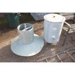 A galvanised feeder together with an urn sold as c