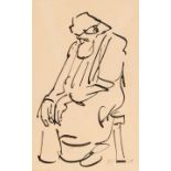 A pen and ink cartoon of a seated man, in the manner of Giles, unsigned, 15cm x 9cm