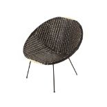 A retro woven and metal framed tub shaped chair