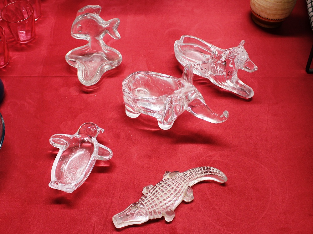 Five French Art glass animal figures