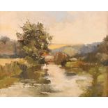 T Hayt, study of the Wylye at Great Wishford, oil o