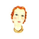 A Keramos Austrian pottery face mask, "the lady with red hair", 15cm