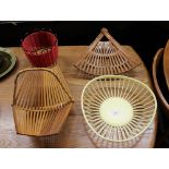 A 1960's plastic fruit bowl; two bamboo and wooden examples; and a plastic and metal retro plant