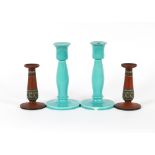 A pair of Ault Pottery candlesticks, in turquoise Maj
