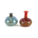 A red Art Glass bottle vase, by Siddy Langley dated