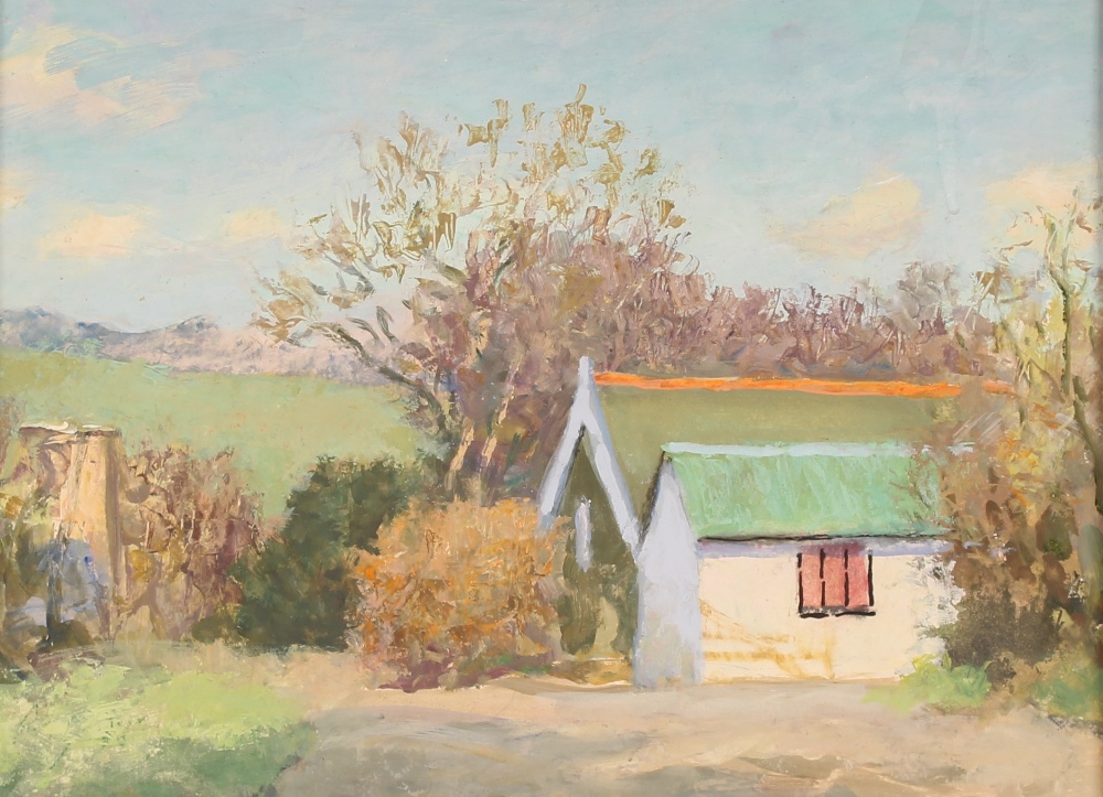 Alan Stenhouse Gourley, rural scene with cottages