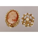 A 9ct gold and pearl set circular brooch, approx.